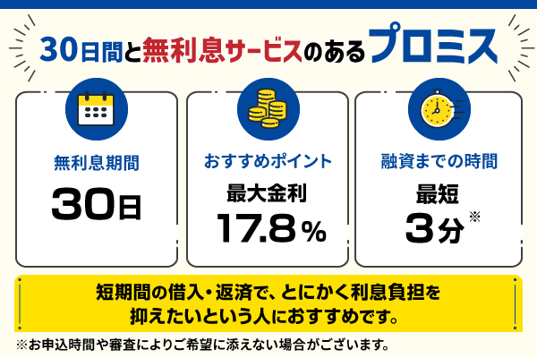 30日間と無利息サービスのあるプロミス